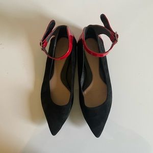 Alexander McQueen Black Suede and Red Patent Detail Flats, Size 36.5